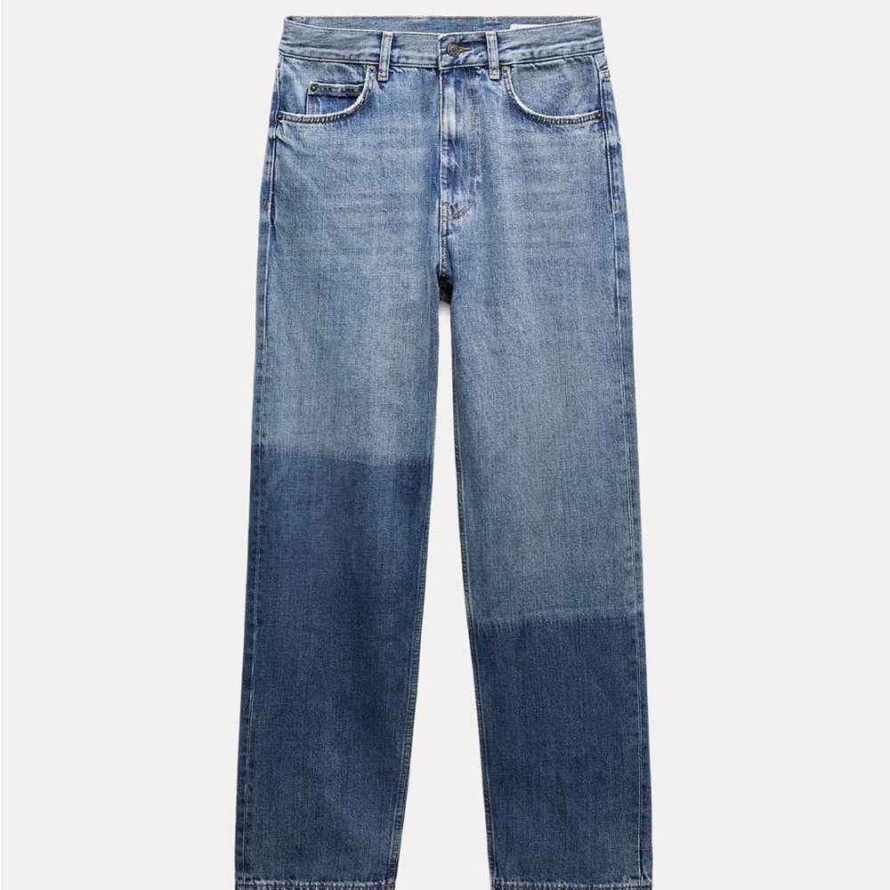 Zara ZW Collection Patchwork Jeans, Long Rise, Straight-Leg, Very Relaxed Fit